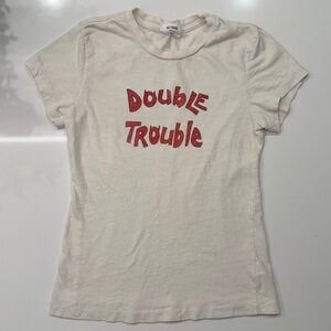 Re/Done Double Trouble Graphic Tee White Red Women’s Size XS